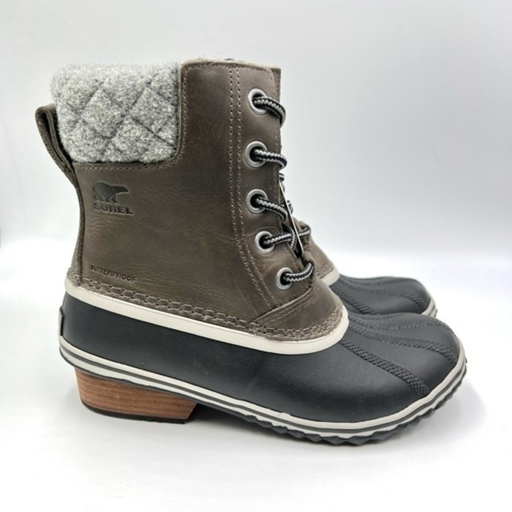 Sorel Women's Slimpack Lace II Winter Snow Rain Duck Boots Quarry Black Size 7 - Picture 2 of 13